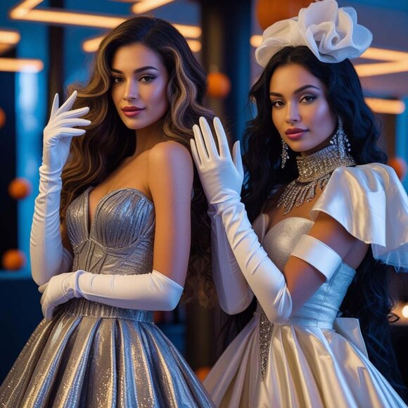 Opera Length White Satin Gloves Womens One Size OS Roleplay Cosplay Accessory - Picture 4 of 9